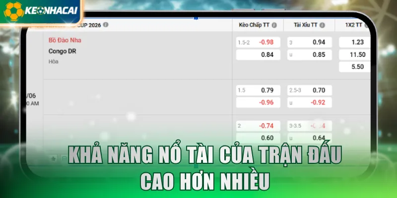Khả năng nổ Tài của trận đấu cao hơn nhiều 
