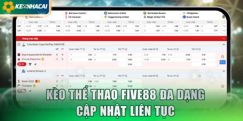 Kèo thể thao FIVE88 đa dạng cập nhật liên tục
