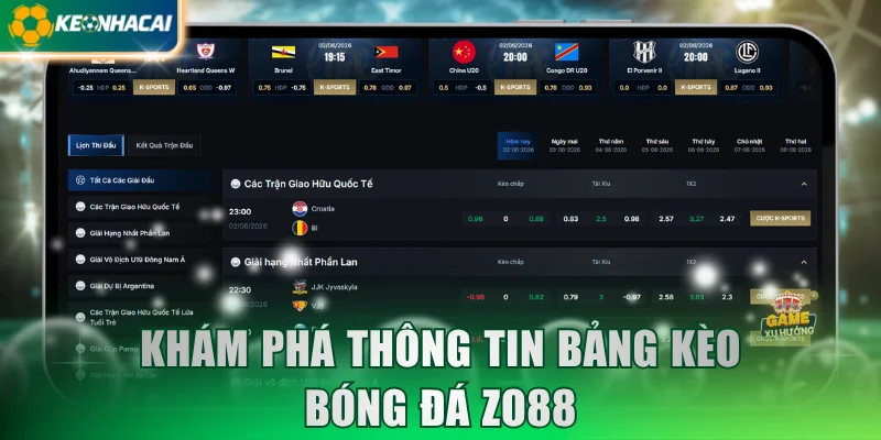 Khám phá thông tin bảng kèo bóng đá Zo88
